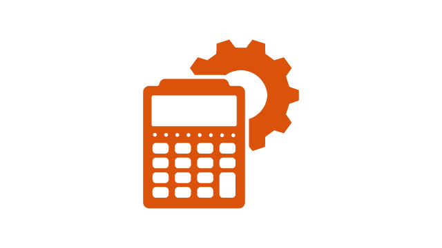 Calculator with gear behind it.